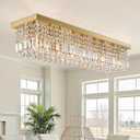 Modern Crystal Chandeliers for Dining Room Light Fixture, 8-Light Gold Rectangle Chandelier Ceiling Light for Kitchen Island Living Room, L39.4 Inch, L39.4"XW10"XH10"