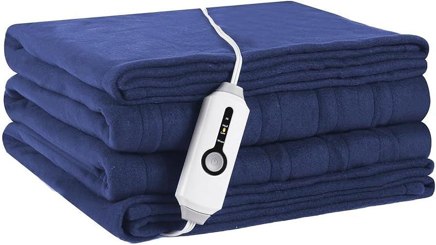 Heated Blanket Electric Blanket Full Size 72''x84'' with 4 Heating Levels, 10 Hour Auto Shut Off, Machine Washable, Soft Warming Blanket for Couch, Bed, Office - Dark Blue
