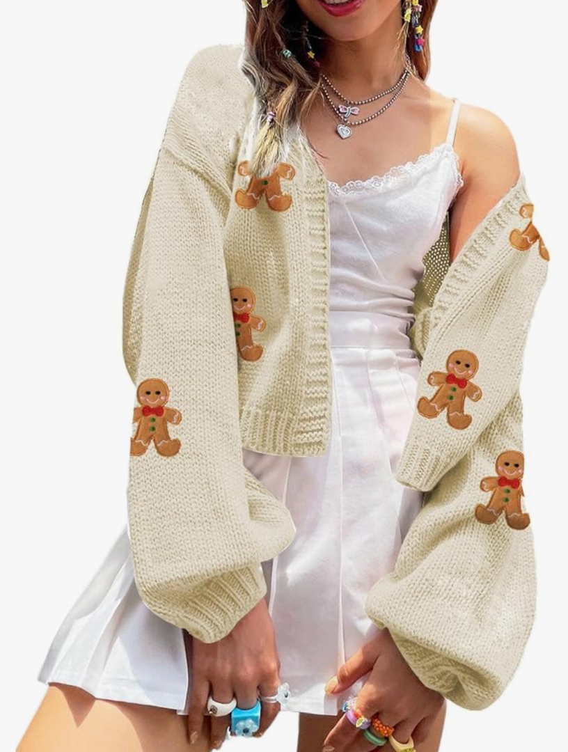 Womens Y2K Cardigan Sweaters Long Sleeve Open Front Cropped Flower Knit Cardigan Aesthetic 90s Shrug Back to College Outfits Size L