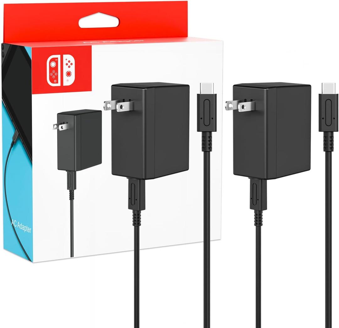 2-Pack Charger for Nintendo Switch, 45W AC Adapter Fast Charging with 2-Pack 5ft Detachable USB C Cable, Compatible with Switch/OLED/Lite, Steam Deck, Support TV Mode, Original Quality