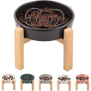 Black Ceramic Dog Bowl Slow Feeder for Medium and Large Breed,Elevated/Raised 1.5 Cup 8.26 in Slow Feeding Bowl,Puzzle Dog Food Bowl for Fast Eater,Maze Dish for Fast Eater