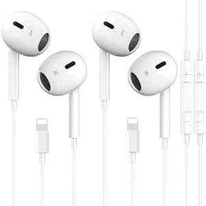 2 Packs iPhone Headphones Earbuds with Lightning Connector(Built-in Mic & Volume Control)[MFi Certified] Headphones support for iPhone 14/13/12/SE/11/XR/XS/X/7/7Plus/8/8Plus Support All iOS System