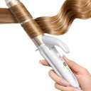 Dual-Voltage Curling Iron: 110V-240V 1 Inch Ceramic Barrel 2-in-1 Curling Iron for Chin to Shoulder Length Hair - Europe Travel for Tight Curls with Clamp (Gold)