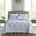 HZ & HY Oversized King Bedspreads, Jacquard Damask, Soft Blue, Oversized King/Cal King
