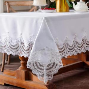 SUTAVIA White Tablecloth Exquisite Embroidery Lace Tablecloths Elegant Rectangular Table Cloth Reusable Washable Table Cover for Home Holiday Wedding Party Everyday Use (White, Rectangle, 60"x84")