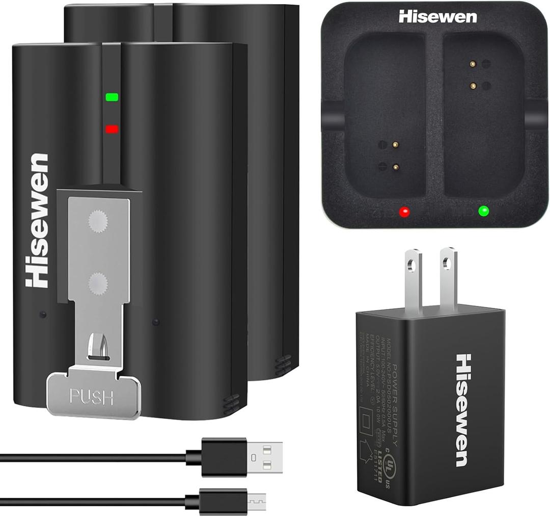 Hisewen 2 Pack 6040mAh Replacement Battery with Charger Station for Ring-Doorbell Camera 2/3/3plus/4, Stick Up Cam Battery and Spotlight Camera (UL Certificated AC Adapter Included)