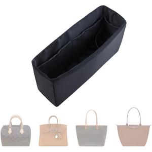 Purse Organizer Insert,Silk Bag Organizer with 6 Sizes,Silky Smooth,Handbag Shaper For Longchamp,Birkin 20/25,Speedy 30/38,Neverfull and More(Slender Medium,Black)