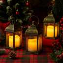 8 Pcs 10 inch Decorative Candle Lantern Bulk for Wedding Centerpieces Lanterns with LED Flameless Candle Indoor Outdoor Battery Powered Hanging Lights for Wedding Party (Light Bronze)