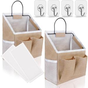 Kanrichu 2pcs Wall Hanging Baskets for Organizing, Wall Hanging Storage Bag as Over the Door Organizer, Wall File Organizer, Rv Storage and Organization. For Bedroom, Office, Camper (Khaki-Upgraded)