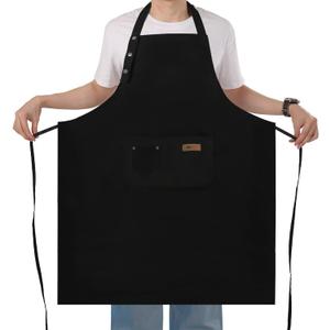 Yuubin Extra Large Aprons for Men Adjustable Button Apron with Pockets Chef Cooking Kitchen Aprons Women,Water&Oil Resistant (Black)