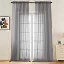 LIVEKID Grey Sheer Curtains 96 Inches Long 2 Panels - Light Filtering Breathable Voile Textured Sheer Curtains & Drapes for Bedroom/Living Room, Soft Elagant & Airy Solid Drapes, W42 x L96