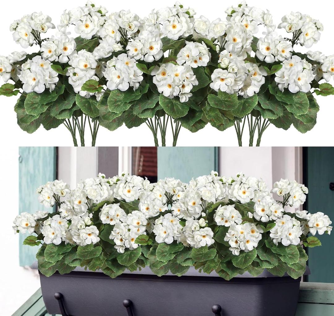 Dremisland 6 Pack Artificial Geranium Flowers for Outdoors Fake Geranium Silk Flowers Outdoor UV Resistant Garden Plants Bush Faux Flowers for Home Wedding Table Centerpieces Decor (White, 6 Pack) Dremisland 6 Pack Artificial Geranium Flowers for Outdoors Fake Geranium Silk Flowers Outdoor UV Resistant Garden Plants Bush Faux Flowers for Home Wedding Table Centerpieces Decor (White, 6 Pack)