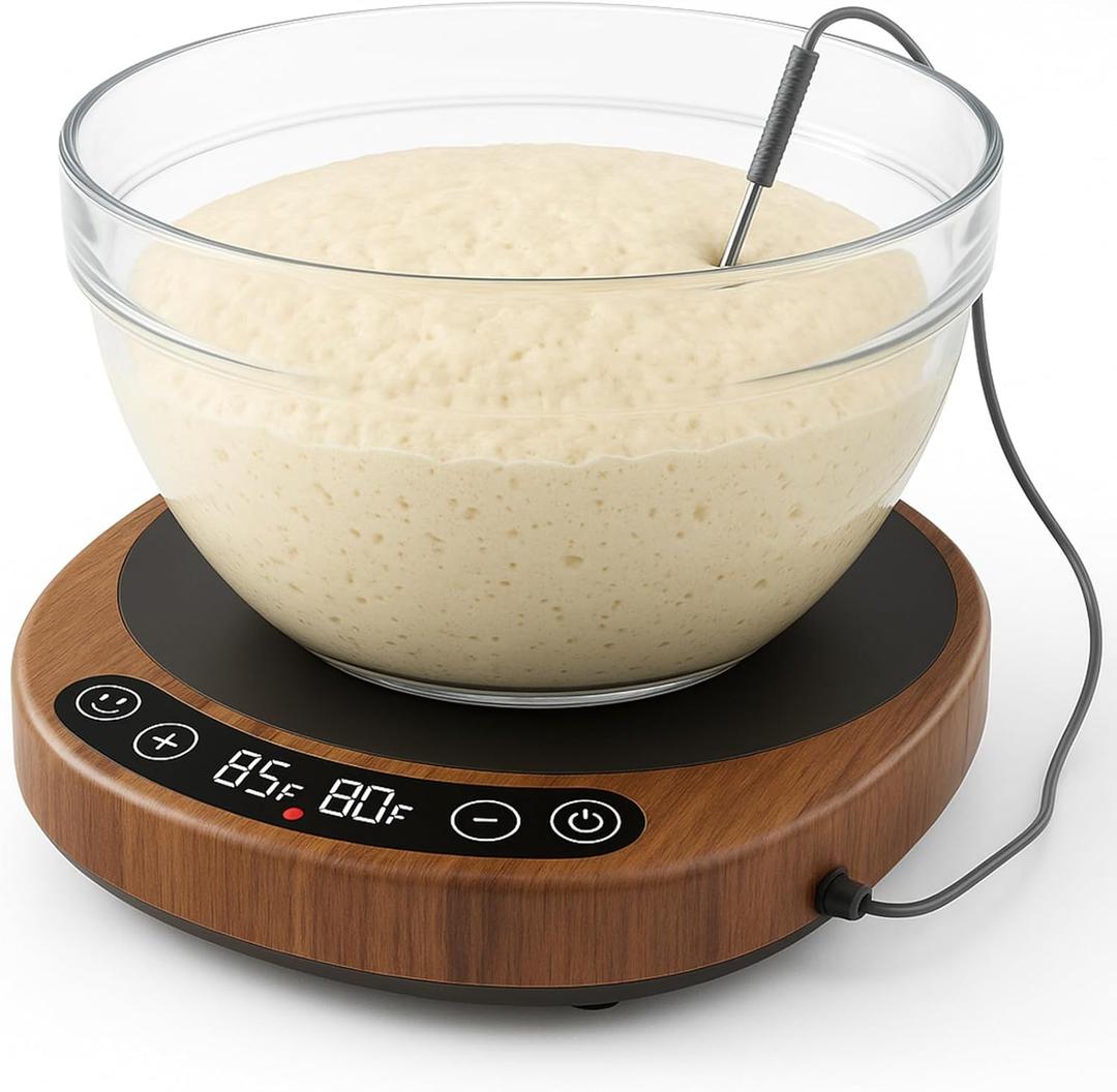 Pro 2026 Larger Sourdough Starter And Dough Warmer Upgraded with Real-Time Dough Probe, Dual-Temp Display, 70-110F Precision Control, 24H Timer Game Changer For Home Bakers White Wood