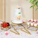 3 Pcs Square Gold Cake Stand Set, 8" 10" 12" Elegant Wedding Cake Stands & Dessert Table Display - Perfect for Birthday, Wedding Reception & Party Decor - Includes 2 Gold Tongs (Metal)