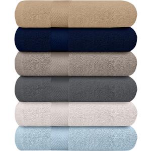 6-Pack Bath Towels - Lightweight - Extra Absorbent - 100% Cotton - Shower towels (Multi, 27 inchesx54 inches)