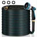 Non-Expanding Garden Hose 75FT with 10-Pattern Nozzle, Lightweight Flexible Water Hose Kink-Resistant, Brass 3/4'' Fittings & Sealing Washers, for Yard Lawn Garden Car Wash Pet Bathing (Blue and Black)