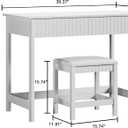 ChooChoo 40 Inch Modern Desk with Drawers, Makeup Vanity Desk with Padded Stool, Small Home Office Desk for Bedroom, White, 39.37in
