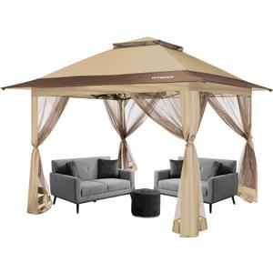 VIVOSUN 13 x 13 Pop Up Canopy Tent, Quick Setup Canopy Shelter with Mosquito Netting, Center Lock, Storage Bag, Instant Outdoor Gazebo for Parties, Patio, Lawn, Garden, Backyard, Khaki