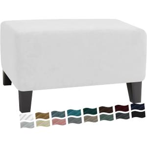 MAXIJIN Velvet Ottoman Slipcover Small Stretch Square Rectangle Footstool Slipcover Folding Storage Ottoman Covers for Living Room with Elastic Bottom (Ottoman Small, White)