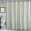 Estmy Green Botanical Linen Shower Curtain for Bathroom 78 Inches Long, Spring Summer Themed Boho Floral Plants Leaves Textured Fabric Shower Curtain Set Modern Farmhosue Vintage Bathroom Decor