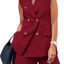 BTFBM Two Piece Sets For Women Summer 2026 Pockets Button Sleeveless Vest And Shorts Spring Work Business Casual Outfits Wine Red M