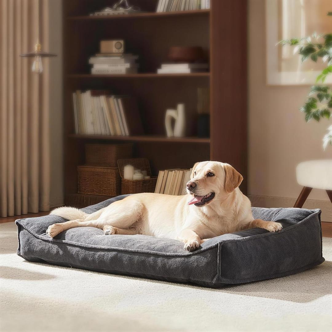 FURTIME Orthopedic Dog Beds Large Sized Dog, Extra Thick Supportive Comfort Pet Sofa, Ergonomic Slant Dog Couch Bed with Removable Washable Cover, Ultra Soft Surface & Non-Slip Bottom, Grey, 38"
