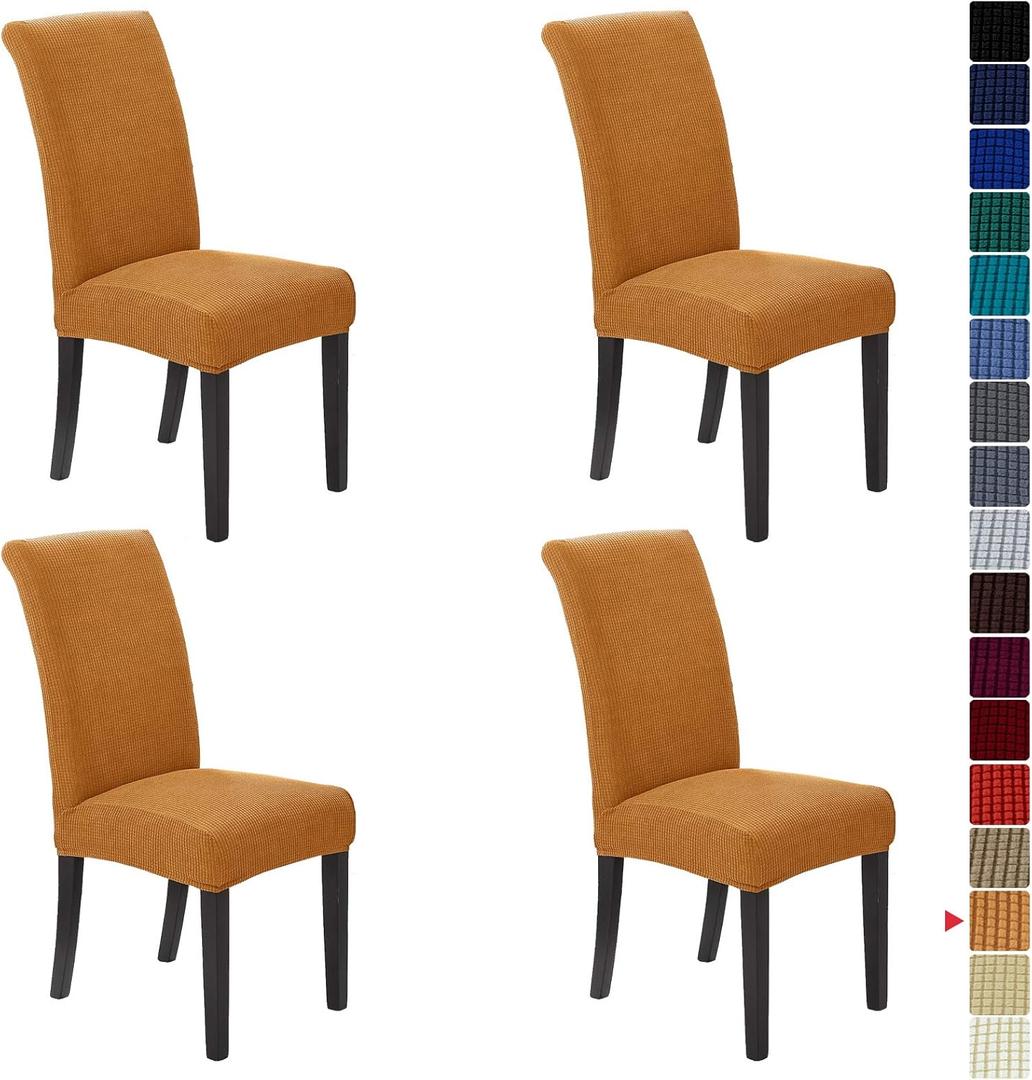 Howhic Stretch Chair Covers for Dining Room Set of 4, Removable Washable Dining Room Chair Covers, Dining Chair Slipcovers Seat Protector, Great Home Decor and Banquet Upholstery (Gold, 4 Pack)