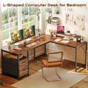 PRAISUN 63 Inch L Shaped Desk with Power Outlets and USB-C Port, Computer Corner Home Office Desk with File Fabric Drawers and Movable Monitor Stand, Larger Storage, Gaming, Writing, Rustic Brown