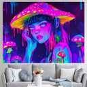 BlissYard Anime Characters Blacklight Tapestry Banner 79x59 Inch Neon Tapestry Psychedelic Alien Bong Cosmic Mushroom Black Light Tapestries Bohemian Spiritual Galaxy Decor Wall Glow In The Dark Hanging Trippy