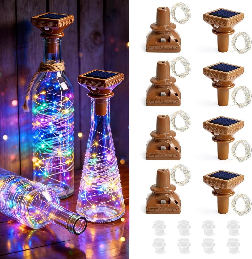 VOOKRY 8 Pack Solar Powered Wine Bottle Lights, 20 LED Waterproof Outdoor Solar Fairy String Cork Lights for Wedding, Christmas, Party, Garden, Patio, Tabletop Decor(Multicolor)