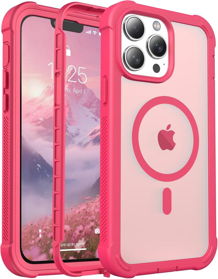 Magnetic for iPhone 13 Pro Max Case, [Compatible with MagSafe][Military Grade Drop Protection][Heavy Duty Protection][Non-Slip][Shockproof] 2-Layer Durable Bumper Phone Case 6.7''-Rose