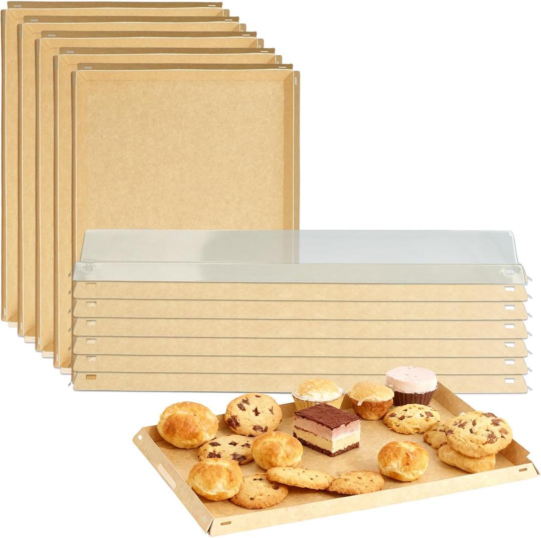 5 Pack 16.5" x 11" Serving Trays Sets Catering Trays with Lids, Paper Charcuterie Boxes with Clear Lids, Party Platters Take Out Food Containers for Snacks Fruit Cookies Dessert Sandwiches