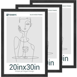20x30 Poster Frames Set - 3 Pack - Black Solid Wood Picture Frame - Exclusive Woodgrain - Rooms, Offices, Gallery, Studio, and Hallway, Wall Display Decor