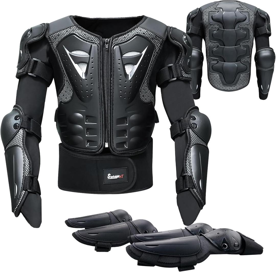 StarknightMT Kids Motorcycle Armor Suit Dirt Bike Gear Riding Protective Chest Spine Back Protector Shoulder Arm Elbow Knee Protector Pads for Cycling Skateboard,Skiing,Skating,Off-Road (Black)