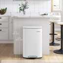 SONGMICS 13 Gallon (50 L) Trash Can, Stainless Steel Kitchen Garbage Can, Recycling or Waste Bin, Soft Close, Step-On Pedal, Removable Inner Bucket, White ULTB050W01