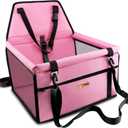 Petbobi Pet Reinforce Car Booster Seat for Dog Cat Portable and Breathable Bag with Seat Belt Dog Carrier Safety Stable for Travel Look Out,with Clip on Leash with PVC Tube, Pink