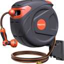 New Retractable Garden Hose Reel 5/8 inch x 65 ft Any Length Lock 9 Pattern Nozzle Wall-Mounted Automatic Slow Return 180 Swivel UV Resistant Heavy Duty Hose Reels for Outside