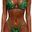YAUASOPA Women Shiny Bikini Micro Sexy String Two Pieces Swimsuit Female Thong Swimwear (Medium, Green)