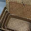 Set of 4 Wicker Storage Baskets with Lid, Handwoven Decorative Storage Boxes Multifunctional 4 Sizes Rattan Baskets Organizer for Home Office Shelves Clothes Toys Books (Brown)