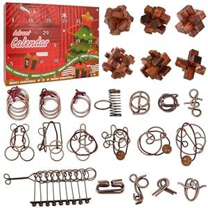 Advent Calendar 2025 for Adult Kids, Christmas Countdown Calendar Gift Box with 24 Brain Teaser Puzzles, 24 Days Metal Difficult Magic Brain Teaser Puzzles Xmas Countdown Calendar Challenge for Adults Teens