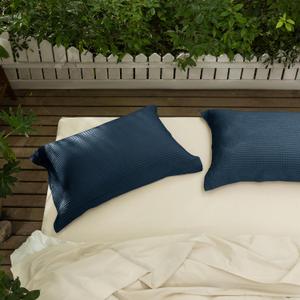 CHUFFED 100% Cotton Waffle Weave Pillowcases 2 Pack Queen Size, 20x30 Inches Ultra Soft & Breathable Pillow Shams - Skin-Friendly Decorative Luxury Pillow Covers Without Insert,Navy Blue