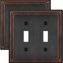 Metal Wall Plates, Switch Plates and Outlet Covers, Decorative Pearl Design (2 Toggle 2PK, Aged Bronze, Midsize)