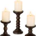 Romadedi Wood Candle Holders for Pillar - Set of 3 Tall Rustic Vintage Wooden Candlestick Holder, Farmhouse Candle Stand for Fireplace Mantle Shelf Table Retro Home Decor, Dark Brown, 3.9"/6"/ 8.3"