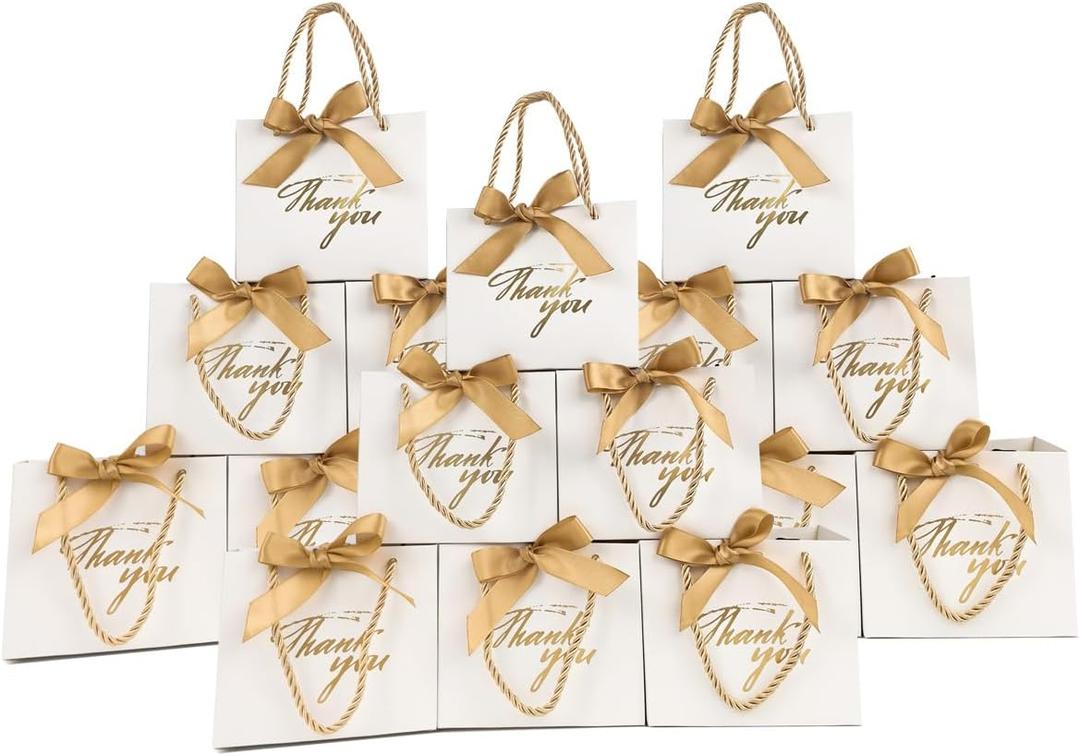 TKSBAG 100 Pack Small Thank You Gift Bags with Handles, 5.5''x 2.5''x4.7'' Mini White Gift Bags Bulk for Baby Shower, Birthday, Wedding, Party Favors