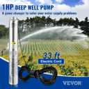 VEVOR Deep Well Submersible Pump, 1HP 115V/60Hz, 37gpm Flow 207ft Head, with 33ft Electric Cord, 4" Stainless Steel Water Pump for Industrial, Irrigation&Home Use, IP68 Waterproof Grade