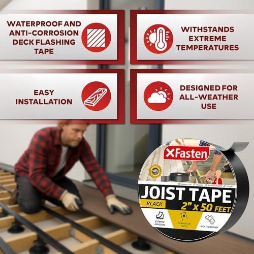 XFasten Butyl Joist Tape for Decking, 2 Inch x 50 Feet (8-Pack, 600ft) – Waterproof and Anti-Corrosion Deck Flashing Tape for Joists, Weatherproof Butyl Sealant for Deck Protection and Longevity