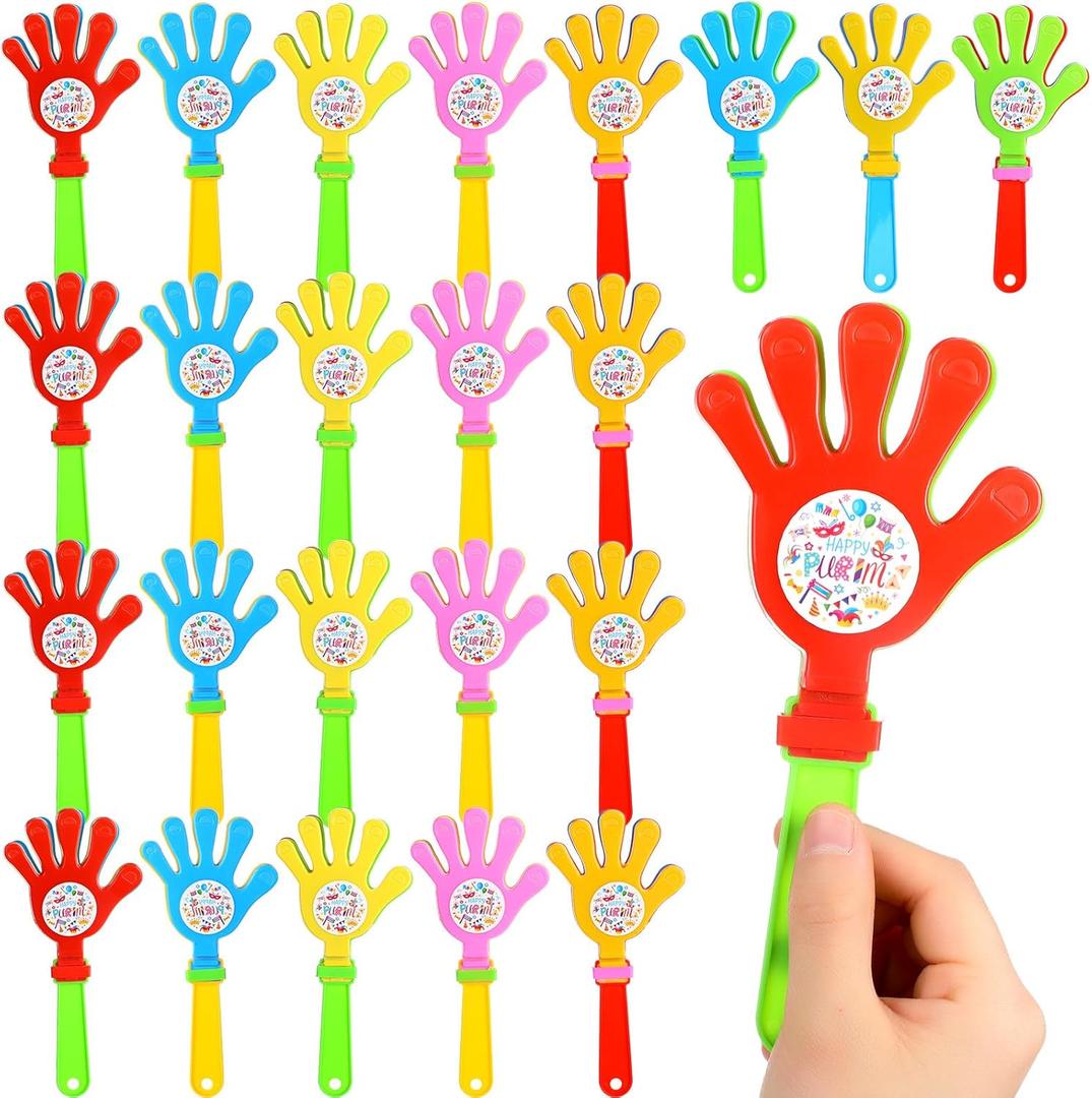 24 Pcs Purim Hand Clappers Noisemakers 7.5 Inch Plastic Purim Day Party Clapper Colorful Jewish Carnival Festival Noise Makers Mini Jewish Carnival Clapping Hand Clown Mask Party Favors