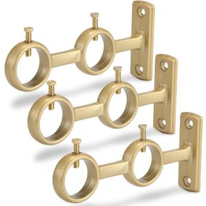 Goowin Curtain Rod Bracket, 3pcs Curtain Rod Holders, Durable Curtain Brackets for Curtain Rod, Double Curtain Rod Bracket for Living Room Bedroom Curtain rods, Drapery Rods (Gold)