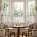 jinchan Floral Kitchen Curtains 24 Inch Linen Tier Curtains Farmhouse Cafe Half Window Drapes Over Sink Light Filtering for Living Room Laundry RV Rod Pocket 2 Panels Blue on Beige