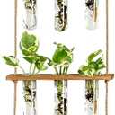 XXXFLOWER Wall Hanging Propagation Station with Wooden Stand Glass Test Tubes Tiered Planters Wall Terrarium for Home Office Plant Hanger Flower Vases Wall Decor Hydroponic Cuttings (9 Tube Vases) (Brown)
